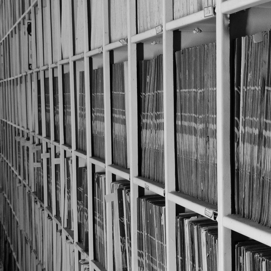 view of shelves full of gramophone disc records